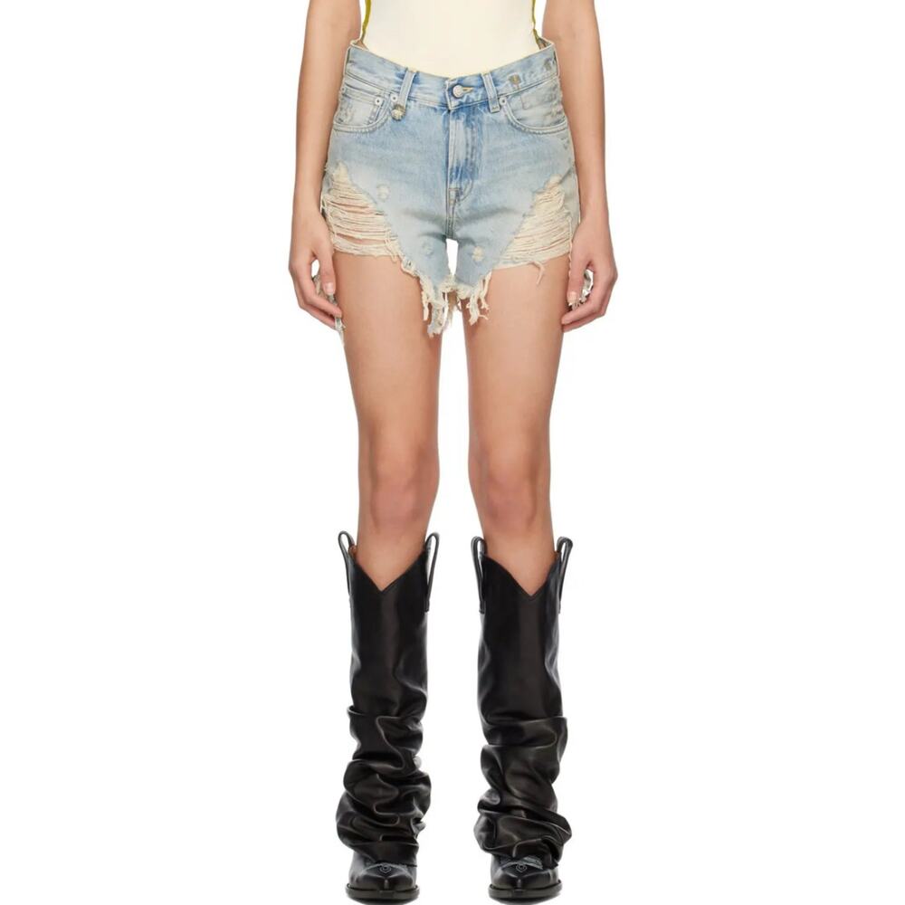 R13 Shredded Distressed Light Wash Denim High Rise 100% Cotton Shorts 29